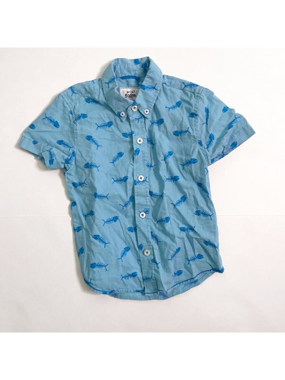 Mini Boden Boys Linen Fish Shirt, Size 4/5